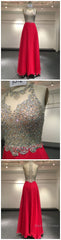 Gorgeous Real Sample Sleeveless O-Neck High Collar Crystals And Beadings Red Sexy Evening Prom Dress