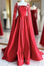 Gorgeous Red Satin Appliques Prom Dresses,Formal A Line Party Evening Dresses With Cape