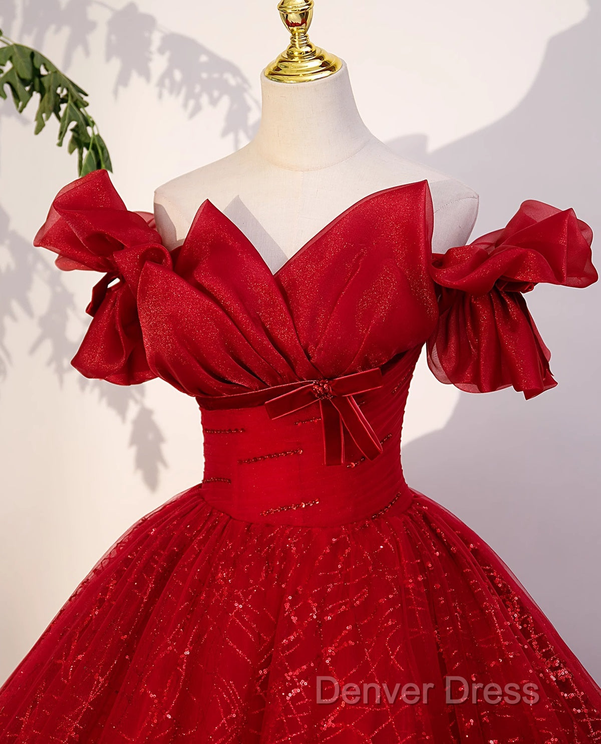 Gorgeous Red Tulle Ball Gowns Off Shoulder Sweet 16 Dress, Red Long Prom Dresses Secondary image