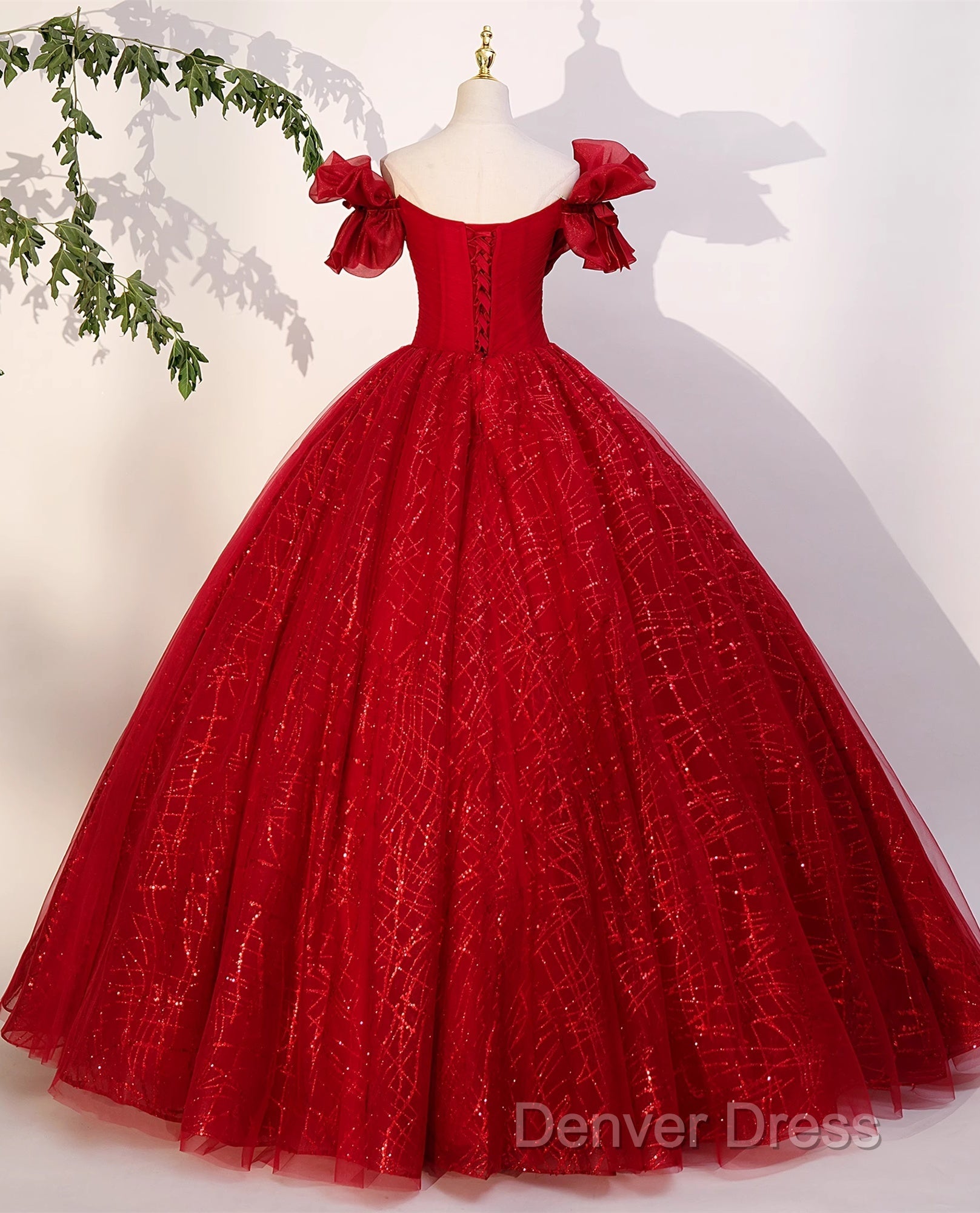 Gorgeous Red Tulle Ball Gowns Off Shoulder Sweet 16 Dress, Red Long Prom Dresses