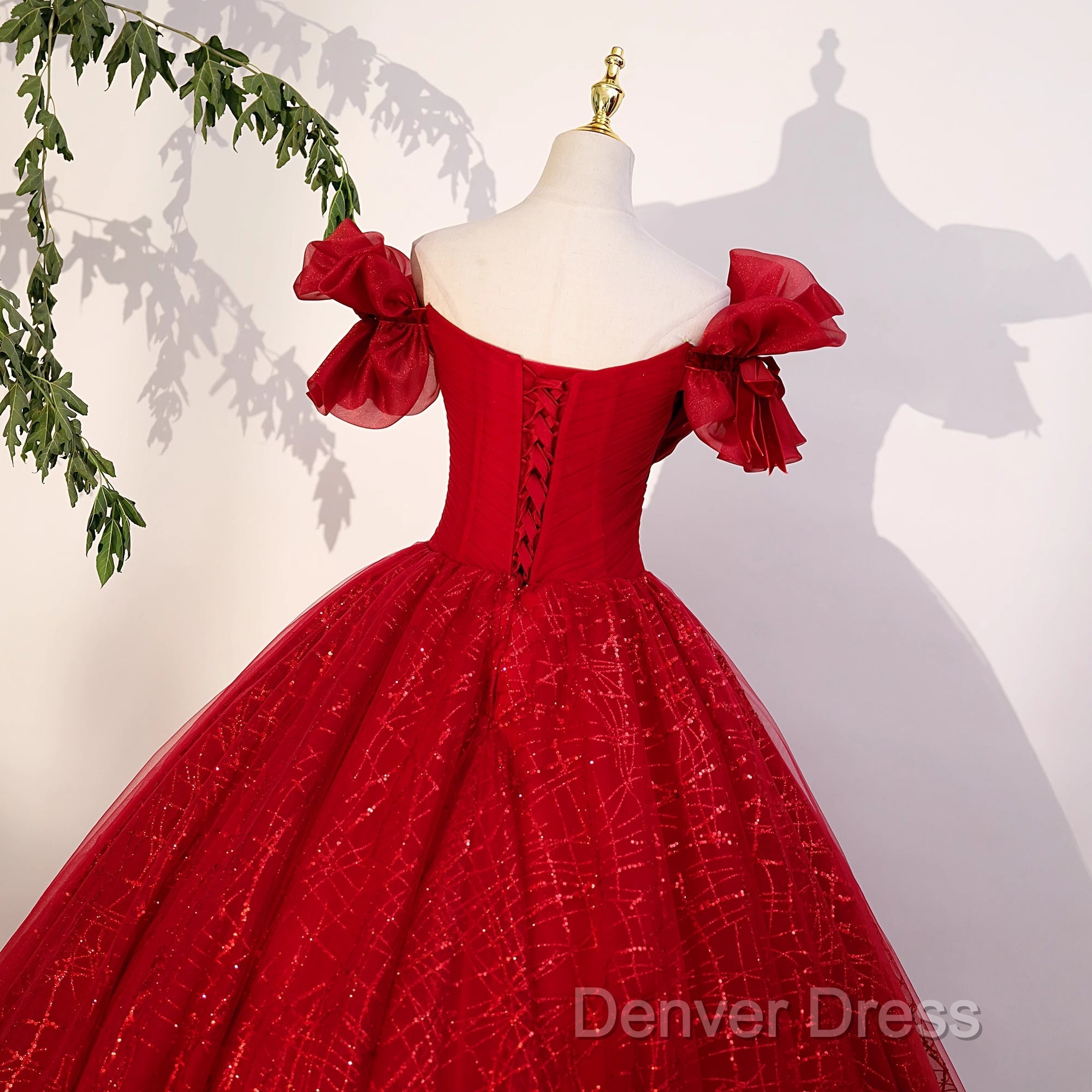 Gorgeous Red Tulle Ball Gowns Off Shoulder Sweet 16 Dress, Red Long Prom Dresses