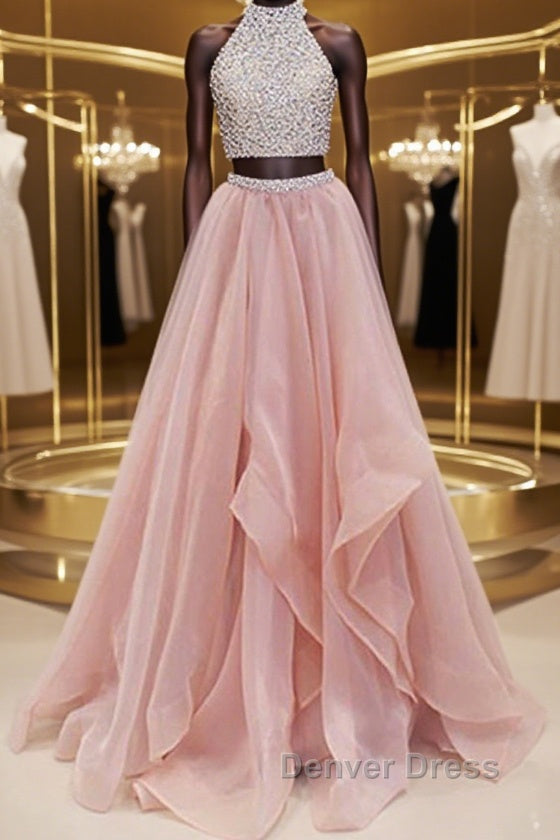 Gorgeous Round Neck Two Pieces Long Prom Dress, 2 Pieces Prom Dresses Main image