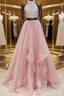 Gorgeous Round Neck Two Pieces Long Prom Dress, 2 Pieces Prom Dresses