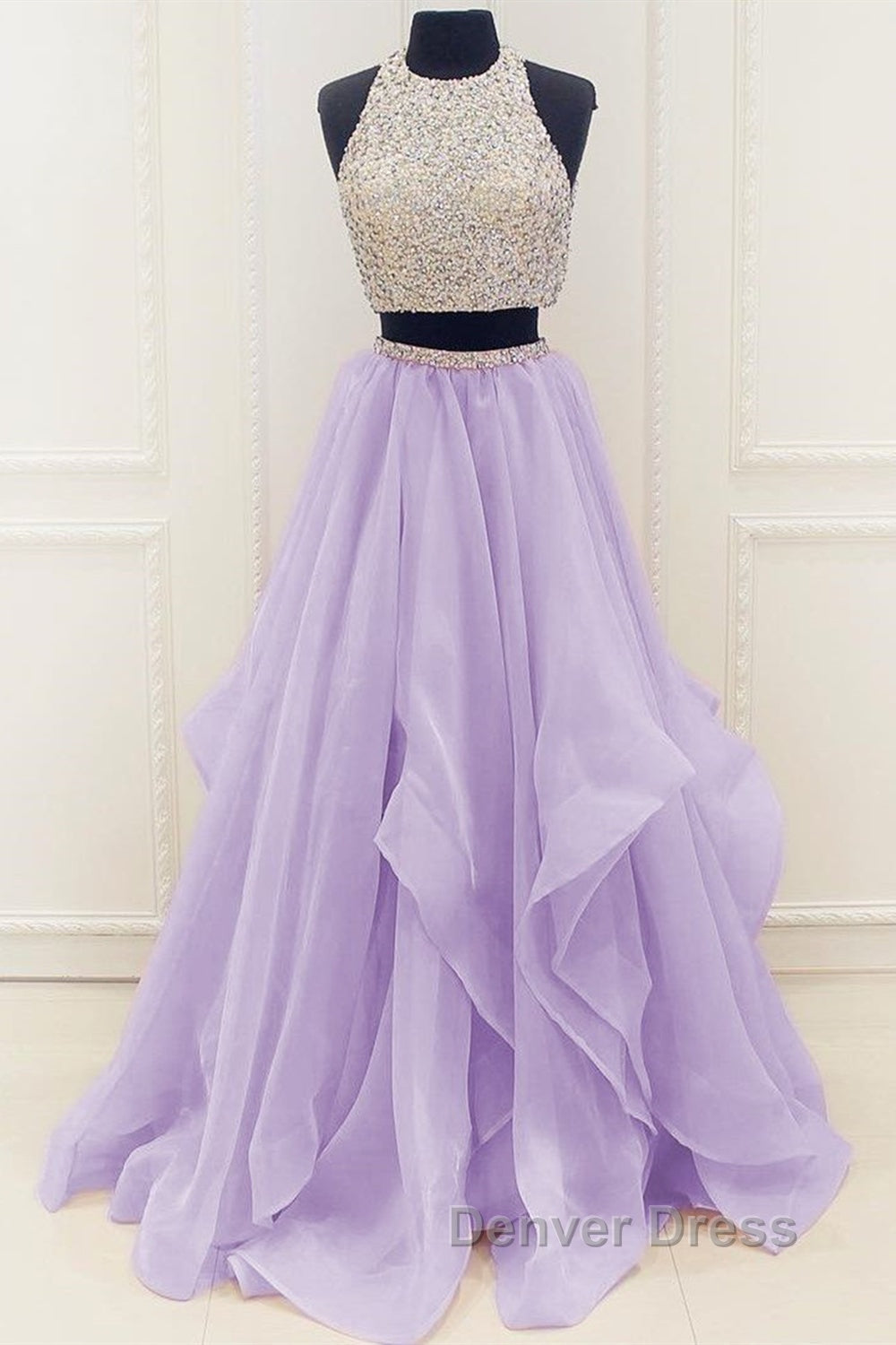 Gorgeous Round Neck Two Pieces Long Prom Dress, 2 Pieces Prom Dresses Secondary image