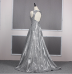 Gorgeous Royal Blue A-Line V-Neck Backless Satin Train Prom Dresses Evening Dresses