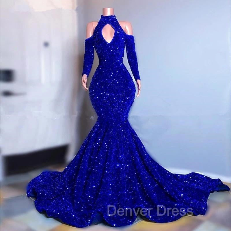 Gorgeous Royal Blue Long Sleeves Prom Dresses Mermaid Long With Sequins Secondary image