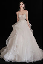 Gorgeous Ruffled BallGowns Tier Wedding Dresses With Spaghetti Straps