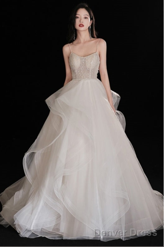 Gorgeous Ruffled BallGowns Tier Wedding Dresses With Spaghetti Straps