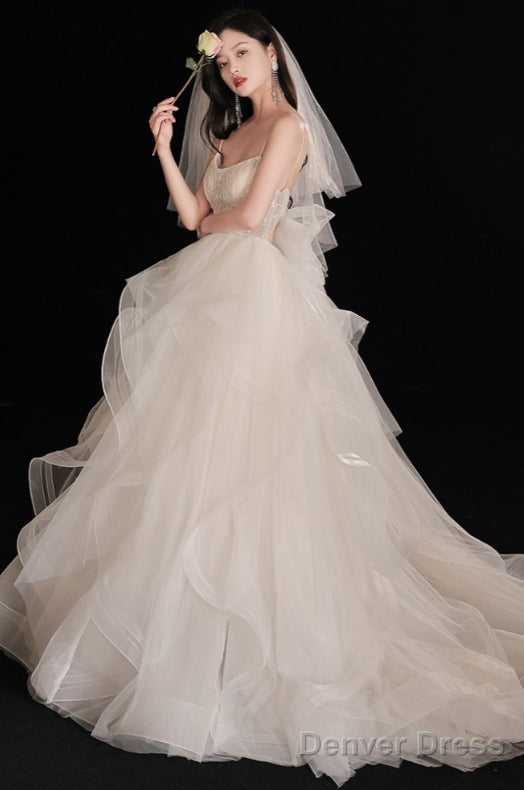 Gorgeous Ruffled Ballgown Tier Wedding Dress With Spaghetti Straps Main image
