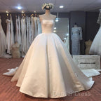 Gorgeous Satin Ball Gown Strapless Wedding Dresses For Bride