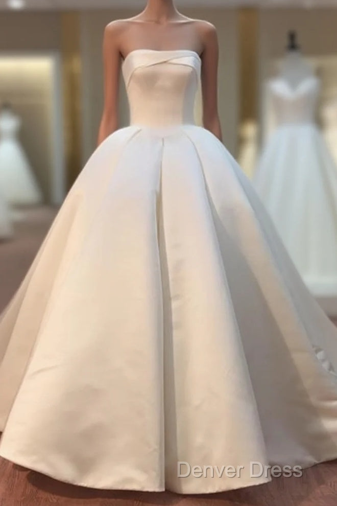 Gorgeous Satin Ball Gown Strapless Wedding Dresses For Bride