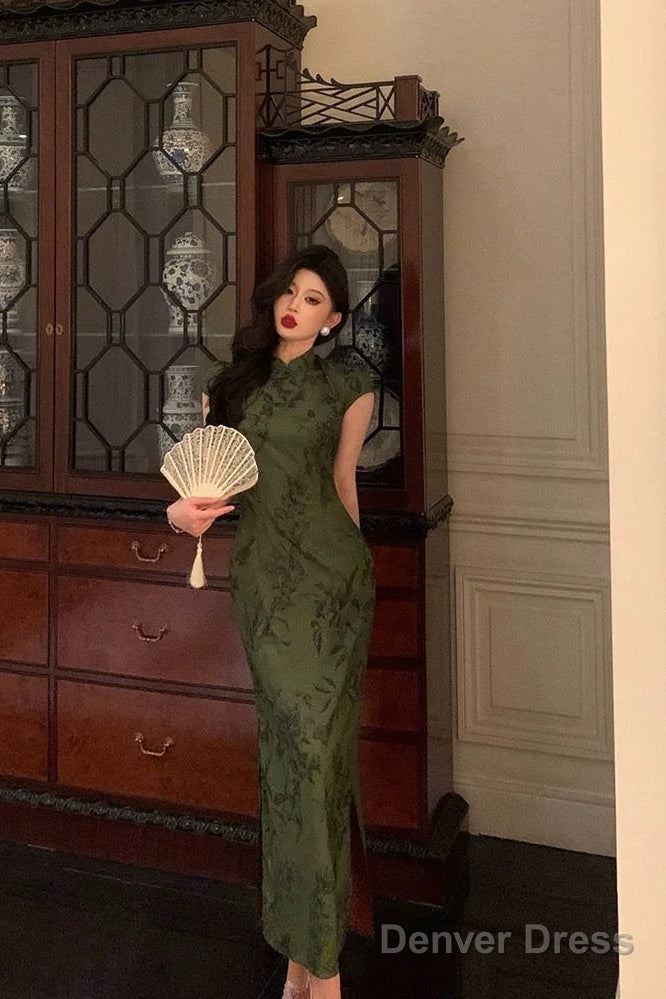 Gorgeous Sheath High Neckline Short Sleeves Green Date Night Dress Long Prom Dresses Birthday Outfits Secondary image