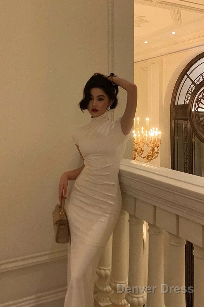 Gorgeous Sheath High Neckline White Date Night Dress Prom Dress Birthday Outfits