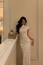 Gorgeous Sheath High Neckline White Date Night Dress Prom Dress Birthday Outfits