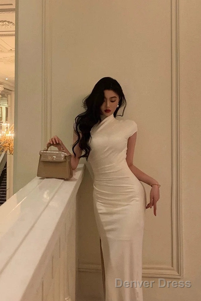 Gorgeous Sheath High Neckline White Date Night Dress Prom Dress Birthday Outfits