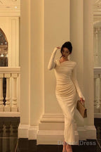 Gorgeous Sheath Long Sleeves Ivory Date Night Dress Long Prom Dresses Birthday Outfits