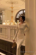 Gorgeous Sheath Long Sleeves Ivory Date Night Dress Long Prom Dresses Birthday Outfits