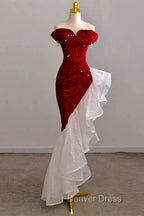 Gorgeous Sheath Off The Shoulder Sequin Red Prom Dress Birthday Outfits
