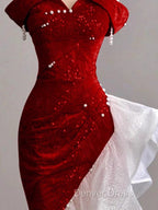 Gorgeous Sheath Off The Shoulder Sequin Red Prom Dress Birthday Outfits