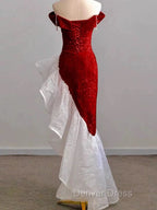 Gorgeous Sheath Off The Shoulder Sequin Red Prom Dress Birthday Outfits