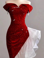 Gorgeous Sheath Off The Shoulder Sequin Red Prom Dress Birthday Outfits
