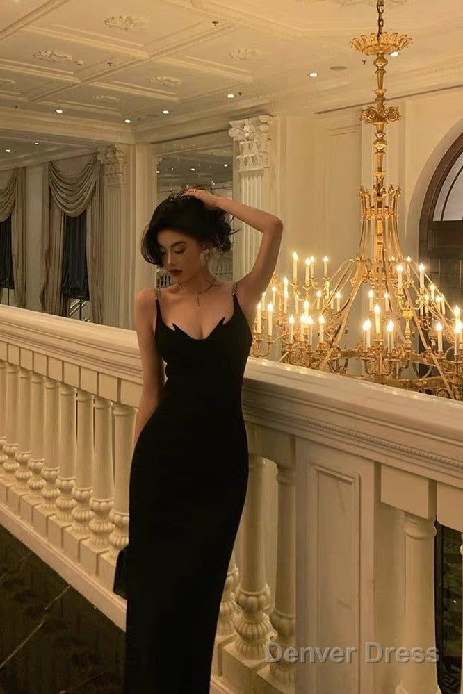 Gorgeous Sheath Spaghetti Straps Black Date Night Dress Prom Dresses Party Dress Birthday Outfits Secondary image