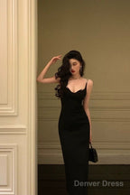 Gorgeous Sheath Spaghetti Straps Black Date Night Dress Prom Dresses Party Dress Birthday Outfits