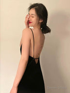 Gorgeous Sheath Spaghetti Straps Black Prom Dress Birthday Outfits