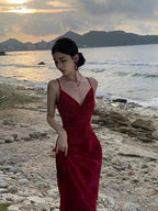 Gorgeous Sheath Spaghetti Straps Burgundy Prom Dress Birthday Outfits