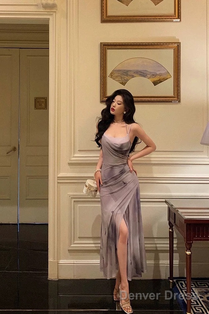 Gorgeous Sheath Spaghetti Straps Date Night Dress Long Prom Dresses Birthday Outfits
