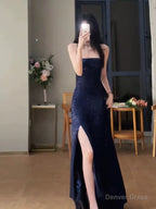 Gorgeous Sheath Spaghetti Straps Navy Blue Sequin Prom Dress Birthday Outfits