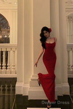 Gorgeous Sheath Spaghetti Straps Red Date Night Dress Prom Dress Birthday Outfits