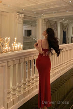 Gorgeous Sheath Spaghetti Straps Red Date Night Dress Prom Dress Birthday Outfits