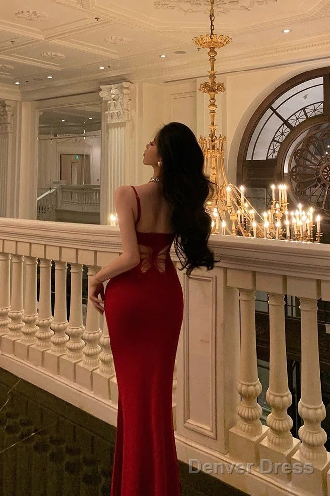 Gorgeous Sheath Spaghetti Straps Red Date Night Dress Prom Dress Birthday Outfits