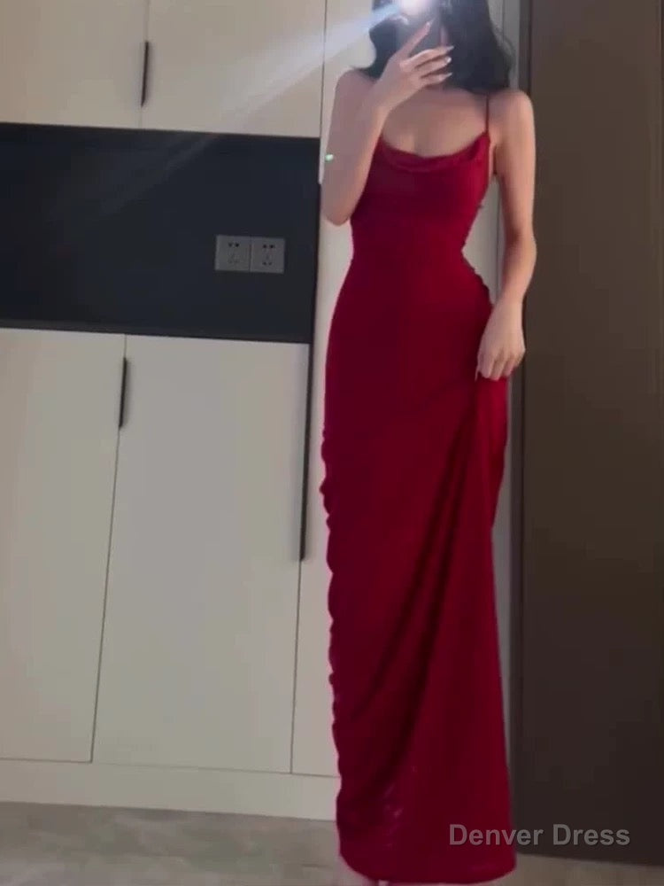 Gorgeous Sheath Spaghetti Straps Red Long Prom Dress Birthday Outfits