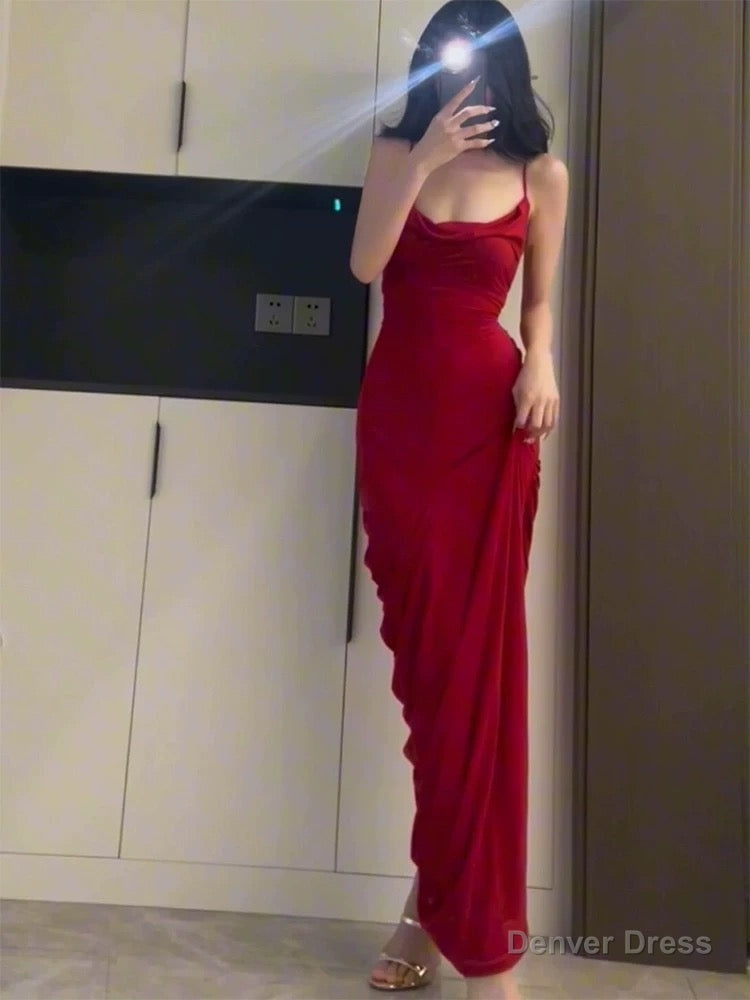 Gorgeous Sheath Spaghetti Straps Red Long Evening Dress Prom Dresses Birthday Outfits Main image