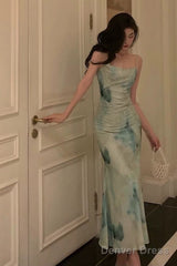 Gorgeous Sheath Spaghetti Straps Sage Green Date Night Dress Prom Dresses Birthday Outfit