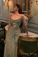 Gorgeous Sheath Spaghetti Straps Sage Green Date Night Dress Prom Dresses Birthday Outfit