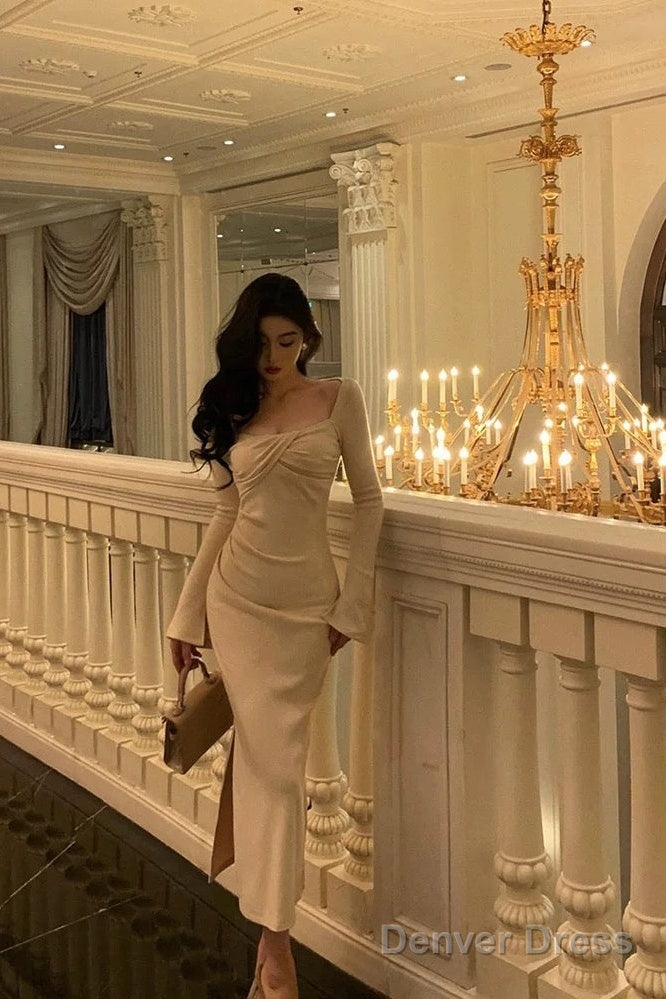 Gorgeous Sheath Square Neckline Long Sleeves Date Night Dress Prom Dresses Birthday Outfits