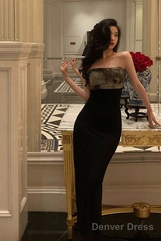 Gorgeous Sheath Strapless Date Night Dress Black Prom Dress Birthday Outfits