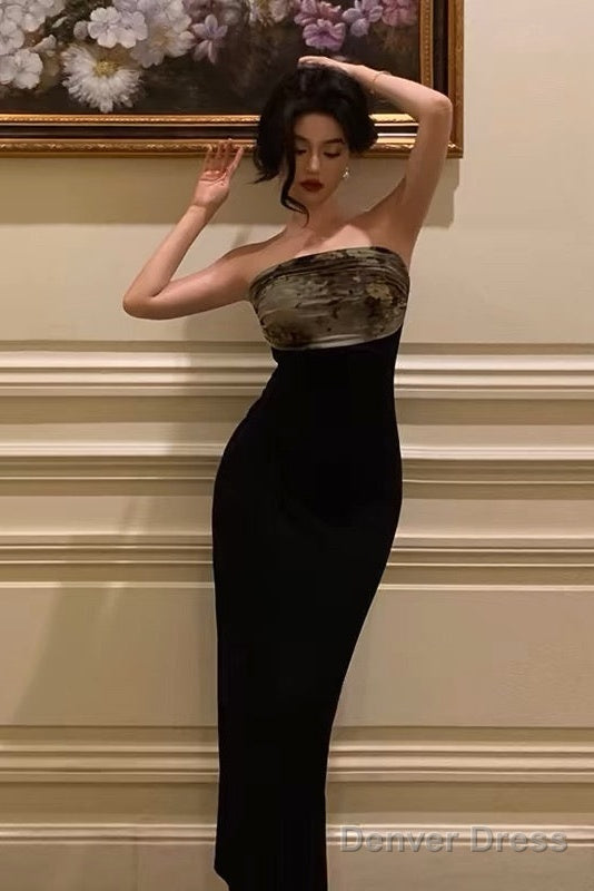 Gorgeous Sheath Strapless Date Night Dress Black Prom Dresses Party Dress Birthday Outfits