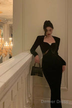 Gorgeous Sheath Strapless Long Sleeves Black Date Night Dress Prom Dresses Birthday Outfit