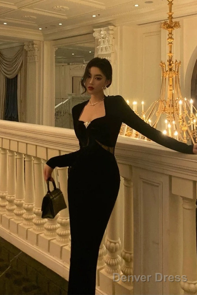 Gorgeous Sheath Strapless Long Sleeves Black Date Night Dress Prom Dresses Birthday Outfit Main image