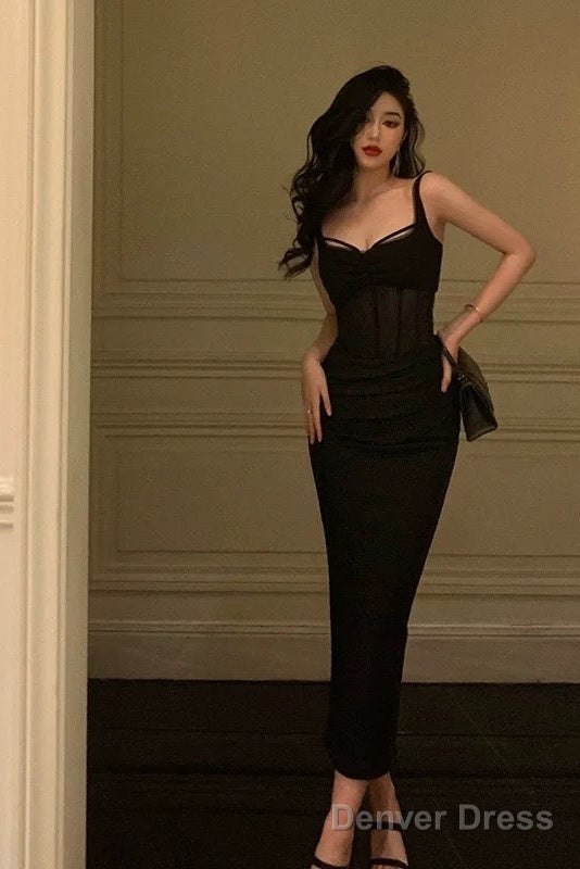 Gorgeous Sheath Straps Date Night Dress Black Prom Dress Birthday Outfits
