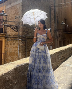 Elegant Floral Print Chiffon Long Prom Dress