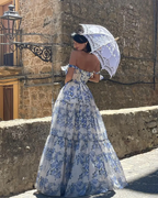 Elegant Floral Print Chiffon Long Prom Dress