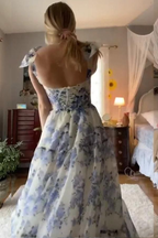 Elegant Floral Print Chiffon Long Prom Dress