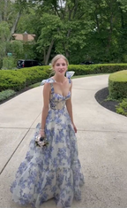 Elegant Floral Print Chiffon Long Prom Dress