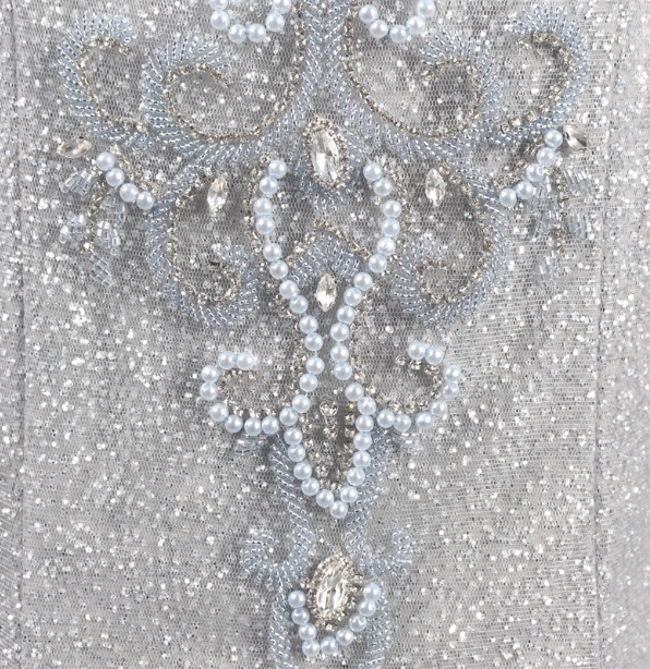 Gorgeous Silver Mermaid Off-The-Shoulder Beaded Sparkly Tulle Train Prom Dresses Evening Dresses