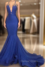 Gorgeous Spaghetti Straps Beads Appliques Prom Dresses Elegant Alluring Chic V-neck Fit and Flare Evening Gowns